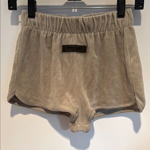 Fear of God Essentials velour short shorts in sea foam green